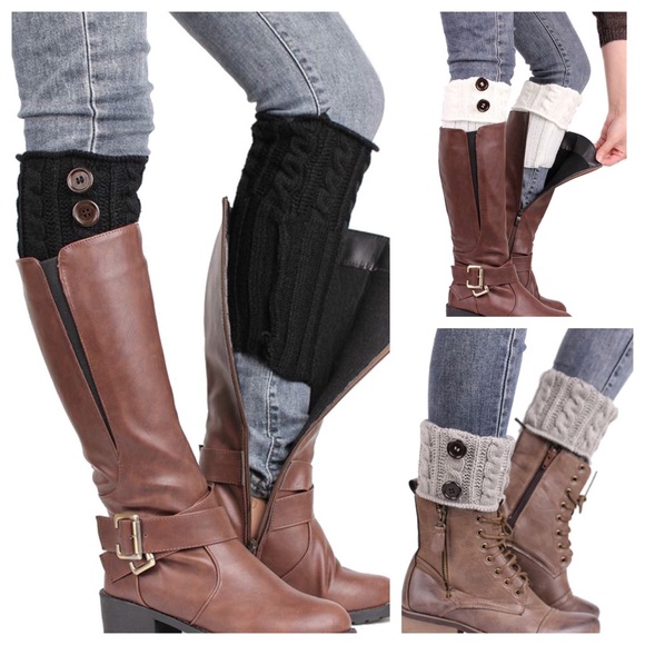 Warm Off White Knit Boot Cuff Button Leg Warmer - Picture 6 of 7